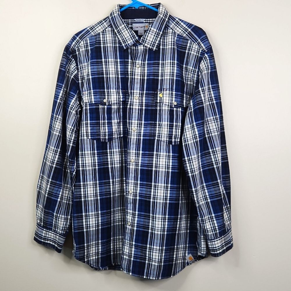 Carhartt Mens Relaxed Fit Long Sleeve Snap Button Closure Plaid Flannel Shirt L